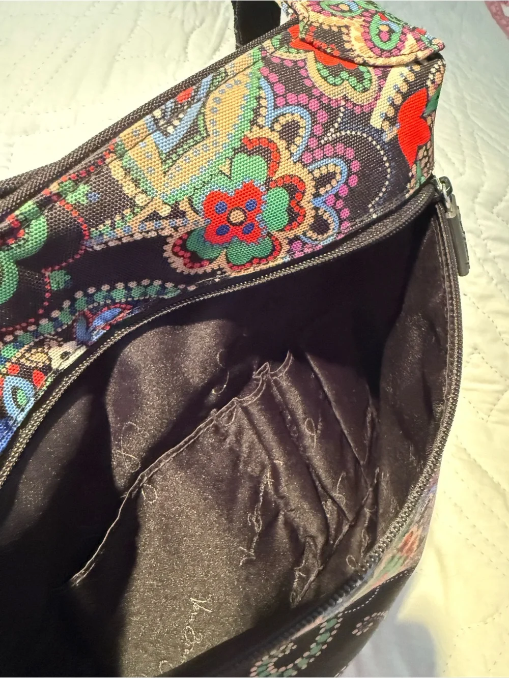 Vera Bradley Black Crossbody with Multicolor Paisley Floral Design
